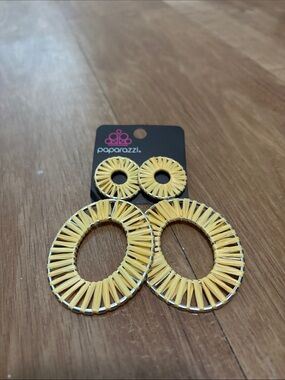paparazzi Yellow Woven Duo Hoop Earrings with Studs